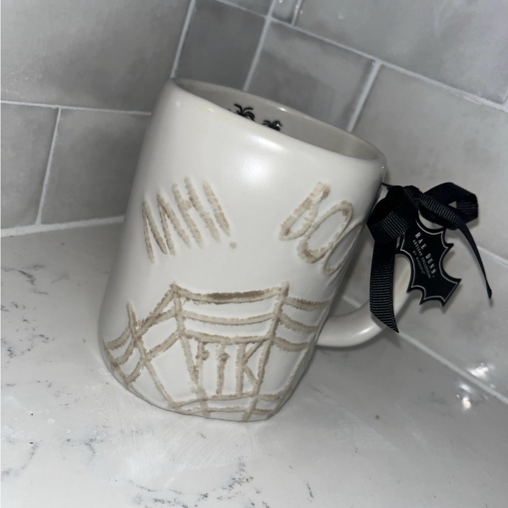 Rae Dunn Halloween Spider Web Mug with Black Ribbon